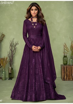 Purple Georgette  Readymade Anarkali/Gown 